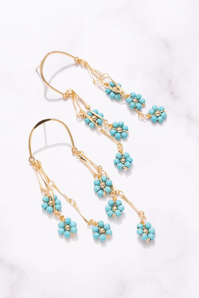 Turquoise Floral Chandelier Earrings - Nakamol