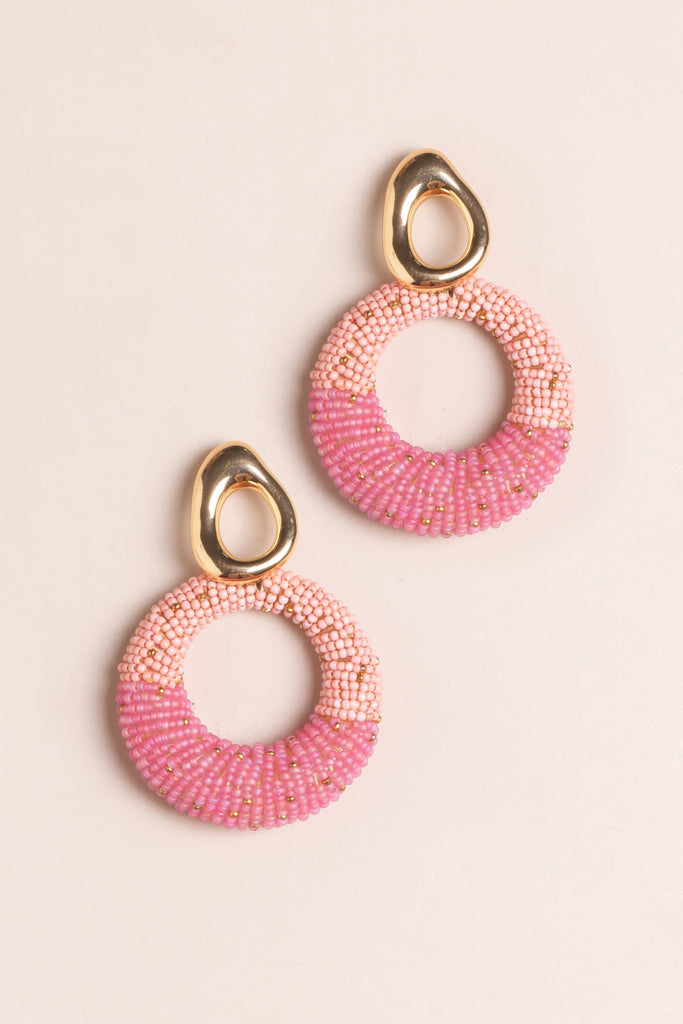 Pink Ombre Seed Bead Hoop Earrings - Nakamol