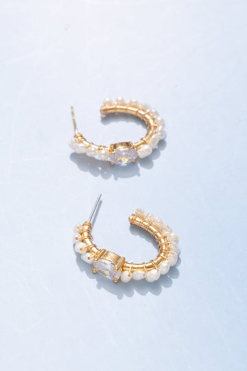White Pearl Crystal J Earrings - Nakamol