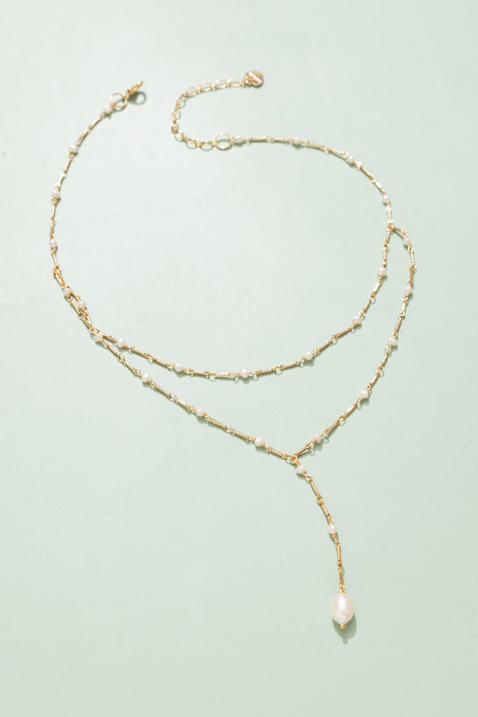 White Pearl Layer Lariat Necklace - Nakamol