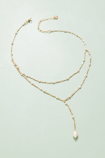 White Pearl Layer Lariat Necklace - Nakamol