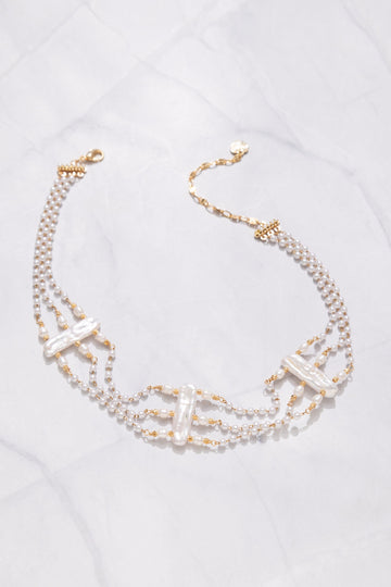 White Pearl Collar Statement Necklace - Nakamol
