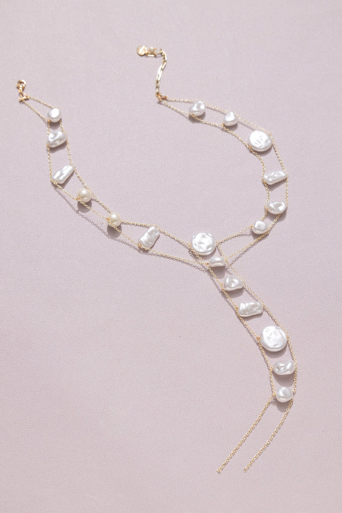Freeform White Pearl Y Necklace - Nakamol
