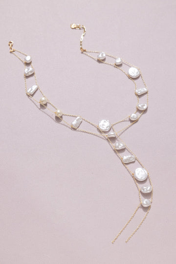 Freeform White Pearl Y Necklace - Nakamol