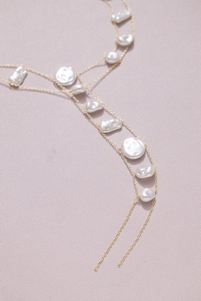 Freeform White Pearl Y Necklace - Nakamol
