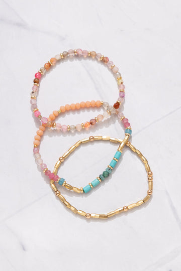 Teal Magenta Mix Stretchy Bracelet Set - Nakamol
