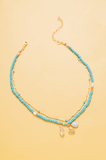 Aqua Beaded Double Layer Necklace - Nakamol