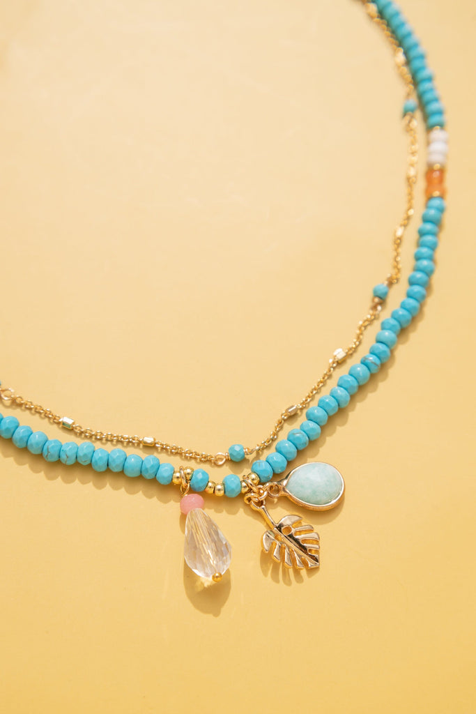 Aqua Beaded Double Layer Necklace - Nakamol