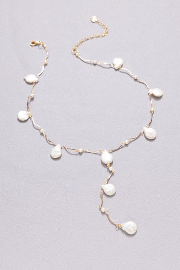 White Pearl Waves Lariat Necklace - Nakamol