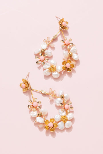 Peach Floral Drop Earrings - Nakamol