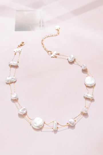 White Pearl Coin Necklace - Nakamol