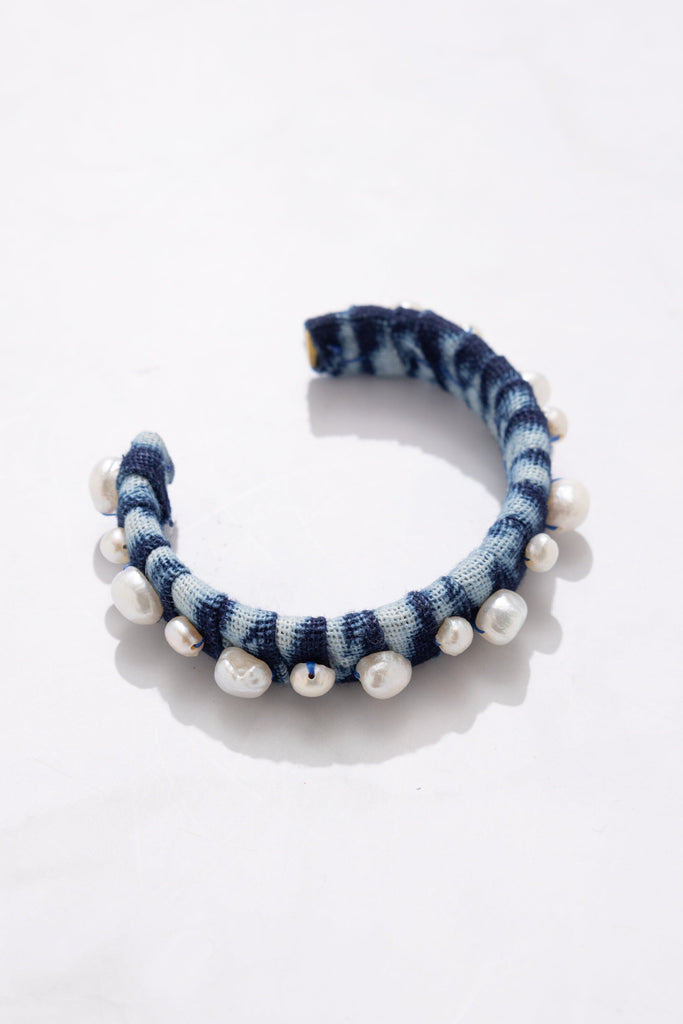 White and Blue Pearl Bangle - Nakamol