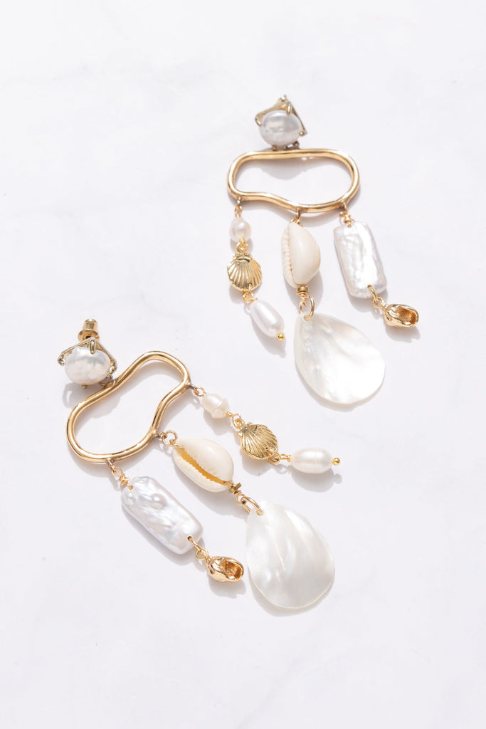 Flat Freeform White Pearl Statement Earrings - Nakamol