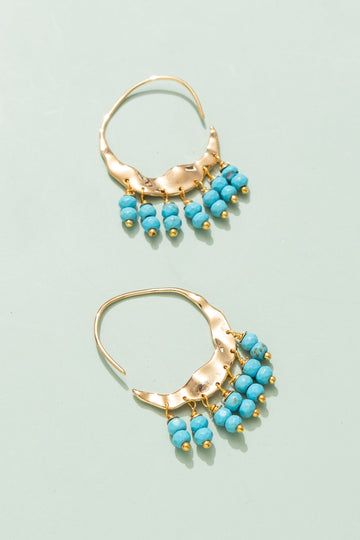 Aqua Beaded Gold Hoop Earrings - Nakamol