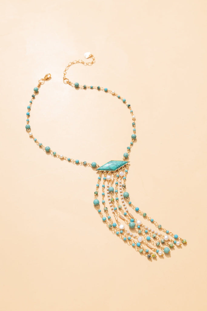 Rosary Woven Aqua Beaded Necklace - Nakamol