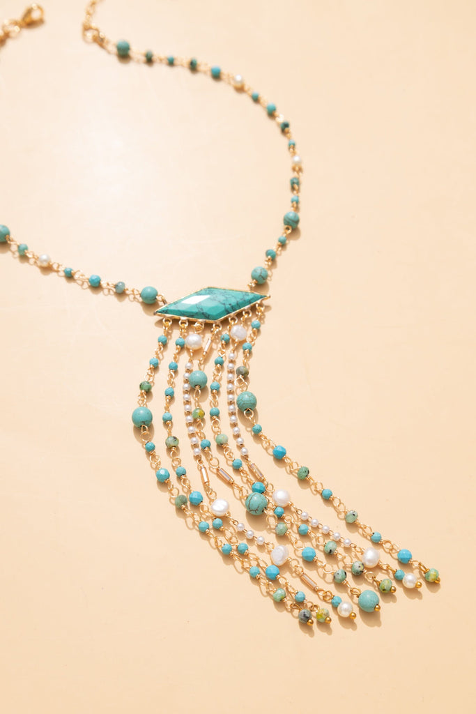 Rosary Woven Aqua Beaded Necklace - Nakamol