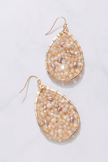 Creme Beaded Mini Teardrop Earrings - Nakamol