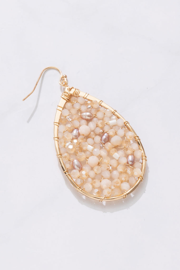 Creme Beaded Mini Teardrop Earrings - Nakamol