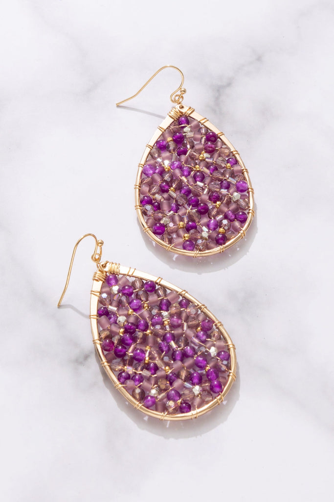 Purple Beaded Mini Teardrop Earrings - Nakamol