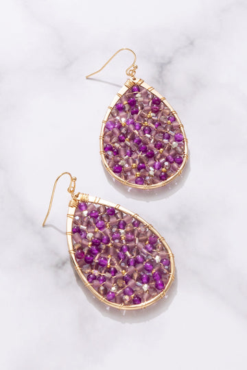 Purple Beaded Mini Teardrop Earrings - Nakamol