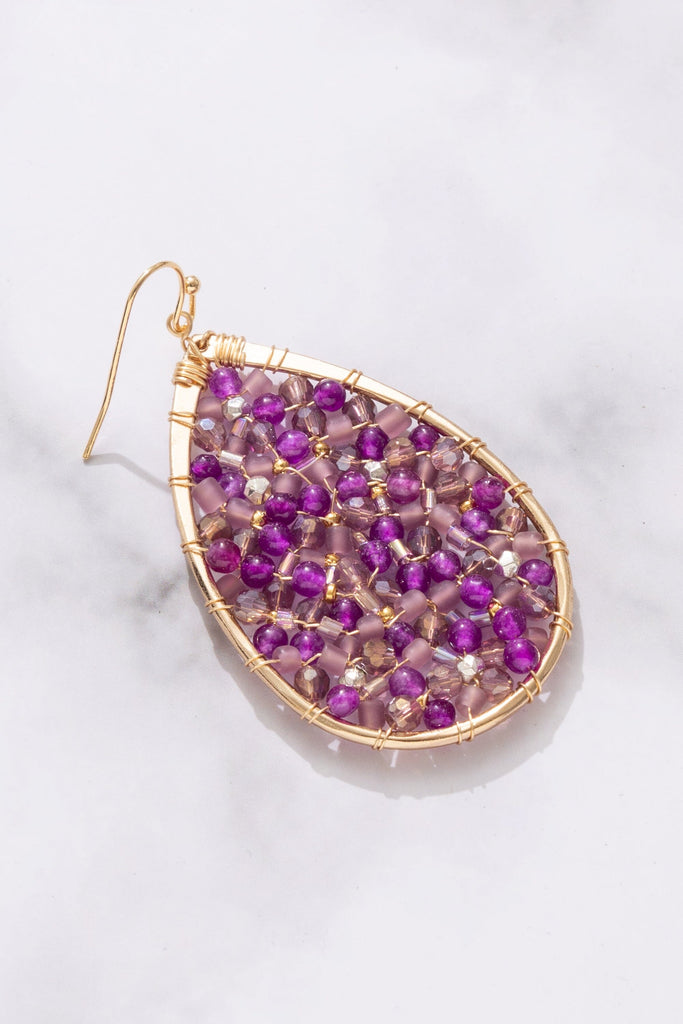 Purple Beaded Mini Teardrop Earrings - Nakamol