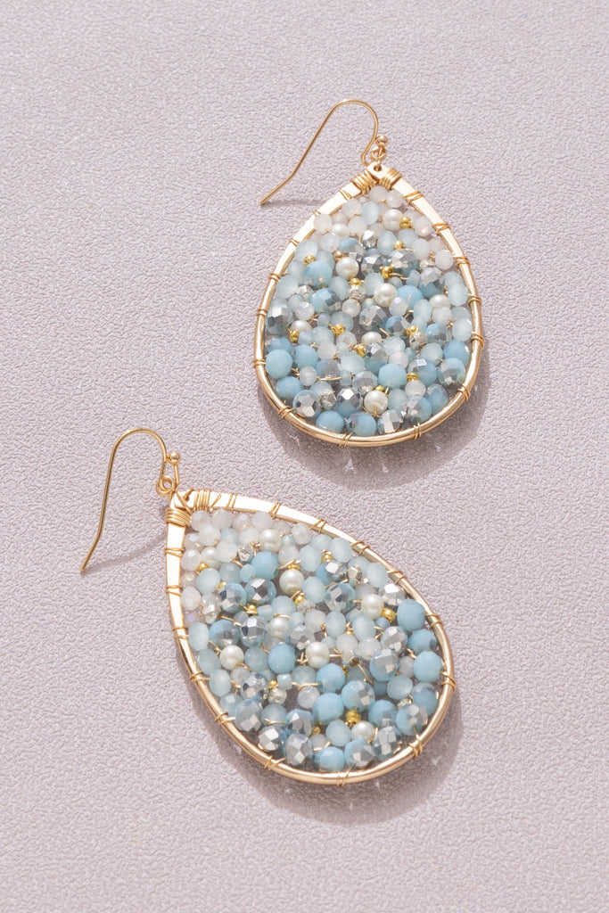 Light Blue Beaded Mini Teardrop Earrings - Nakamol