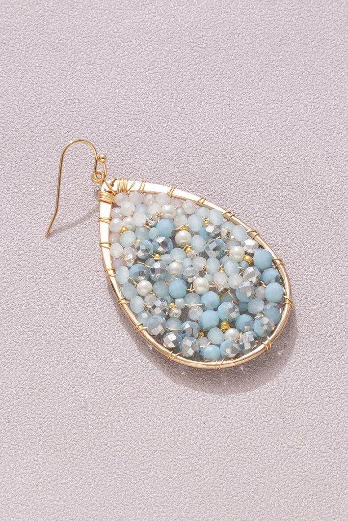 Light Blue Beaded Mini Teardrop Earrings - Nakamol