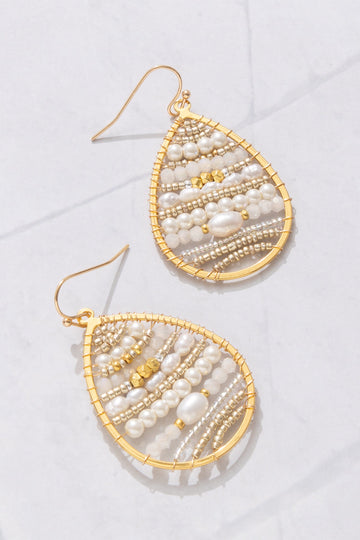 White Pearl Teardrop Beaded Earrings - Nakamol