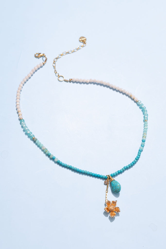 Turquoise Floral Beaded Necklace - Nakamol