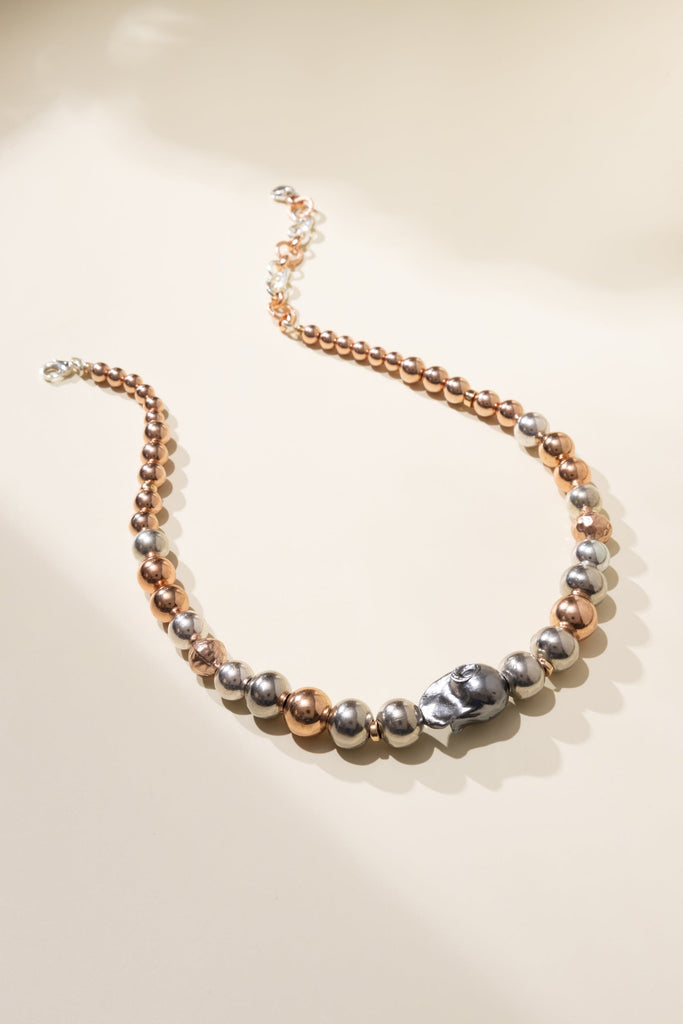 Gold Silver Bead Necklace - Nakamol