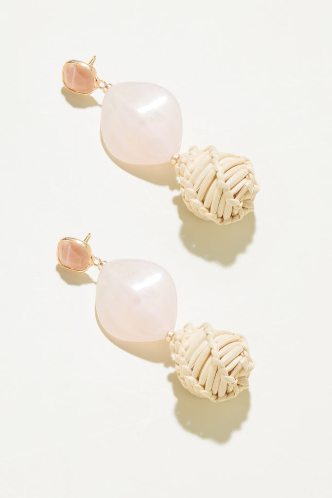 Racquel Rose Quartz Rattan Earrings - Nakamol