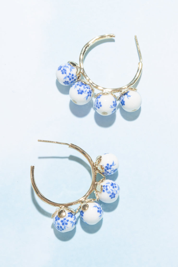 Marsha Blue White Bead Earrings - Nakamol