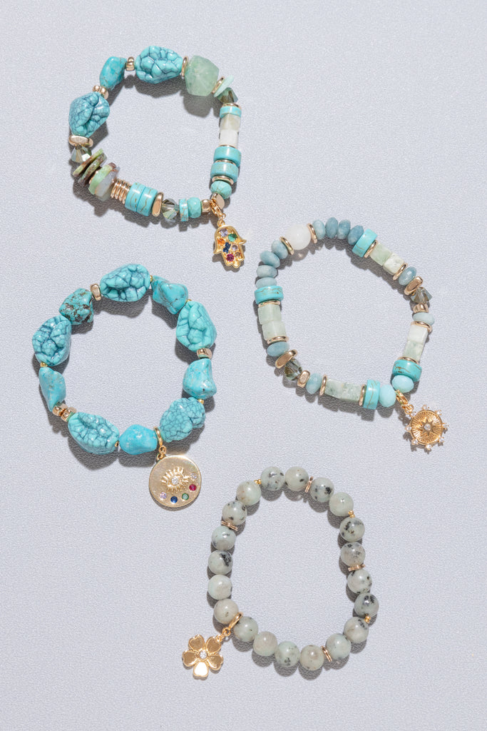 Beanne Turquoise Set Stretchy Bracelet - Nakamol