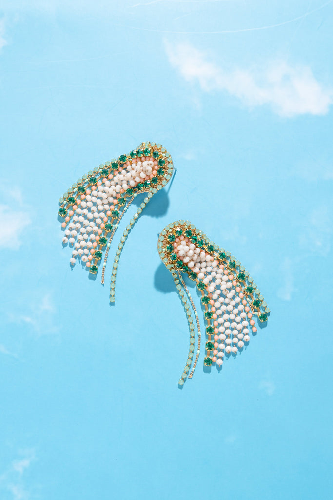 Jaidenne Rose Quartz Emerald Beaded Artisan Earrings - Nakamol