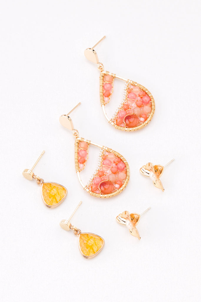 Seigo Orange Stone Mix Set Earrings - Nakamol