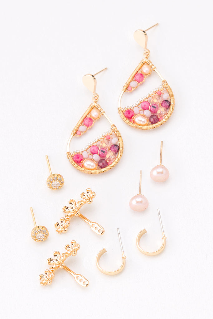 Denise Pnk Stone Mix Set Earrings - Nakamol