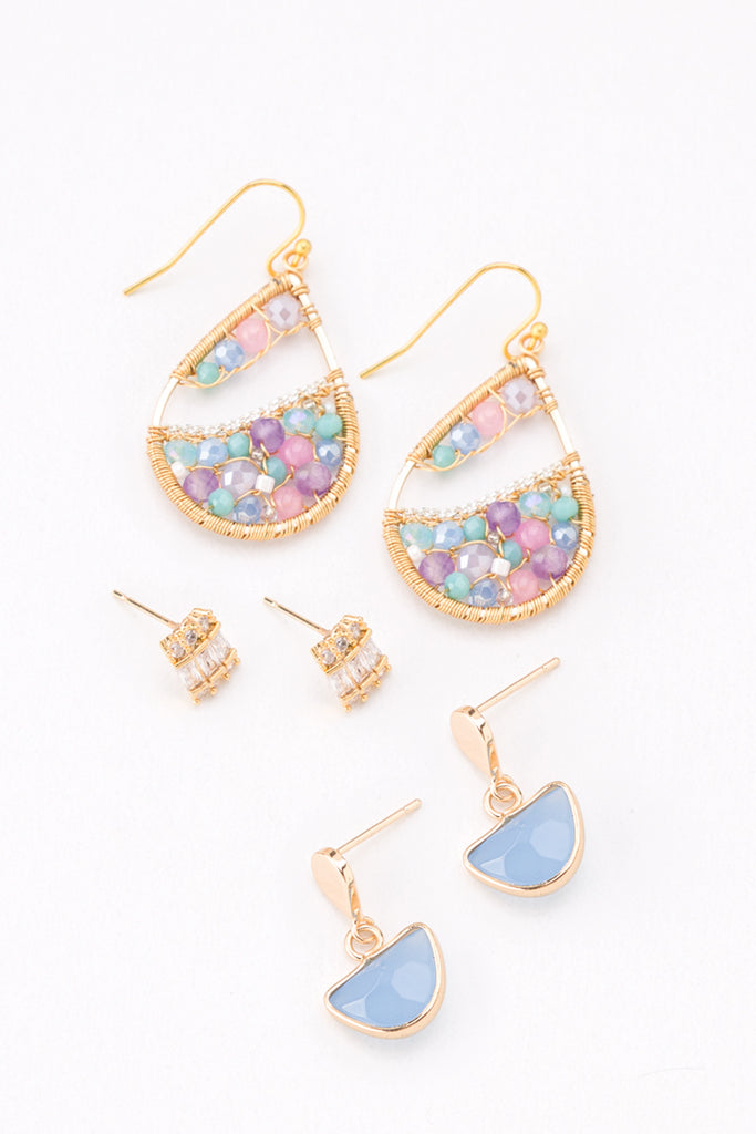 Yujin Pink Teal Stone Mix Set Earrings - Nakamol