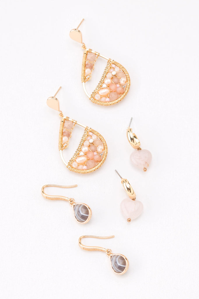 Iori Rose Quartz Mix Set Earrings - Nakamol