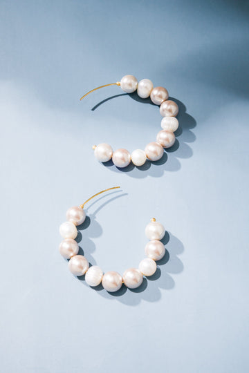 White Pearl Hoop Earrings - Nakamol