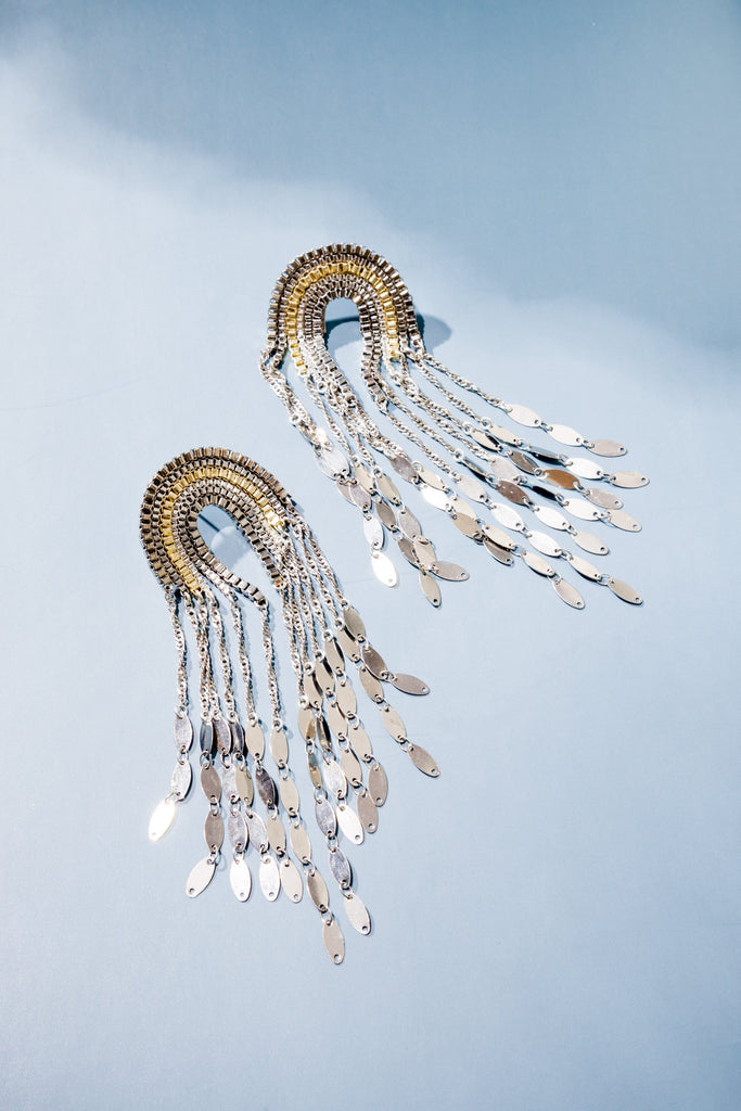 Silver Draped Fringe Earrings (pre-order 7-14 days) - Nakamol