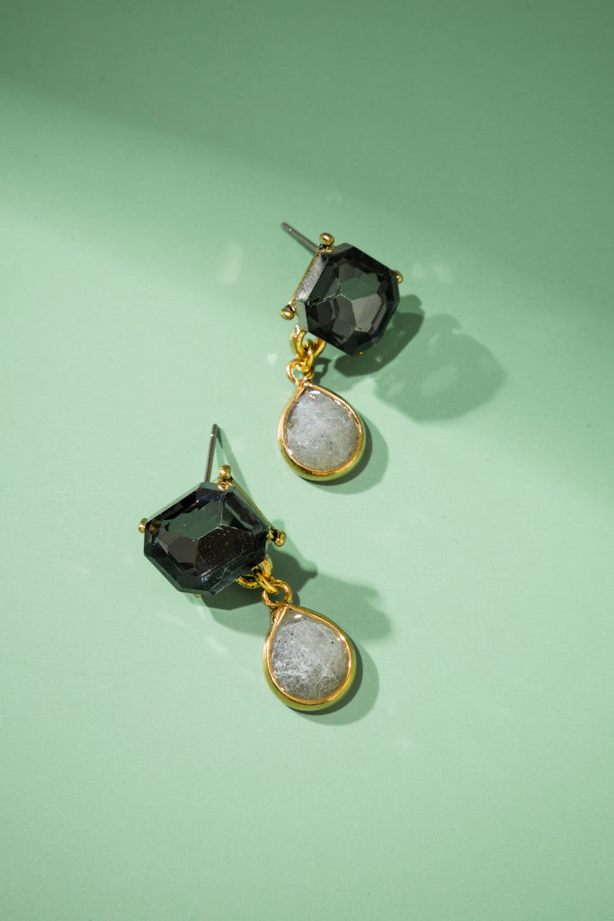 Black and White Gem Drop Earrings - Nakamol