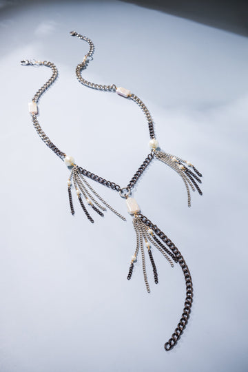 Gunmetal Chain Pearl Necklace - Nakamol